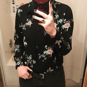 H&M Black Floral Button-Up Blouse